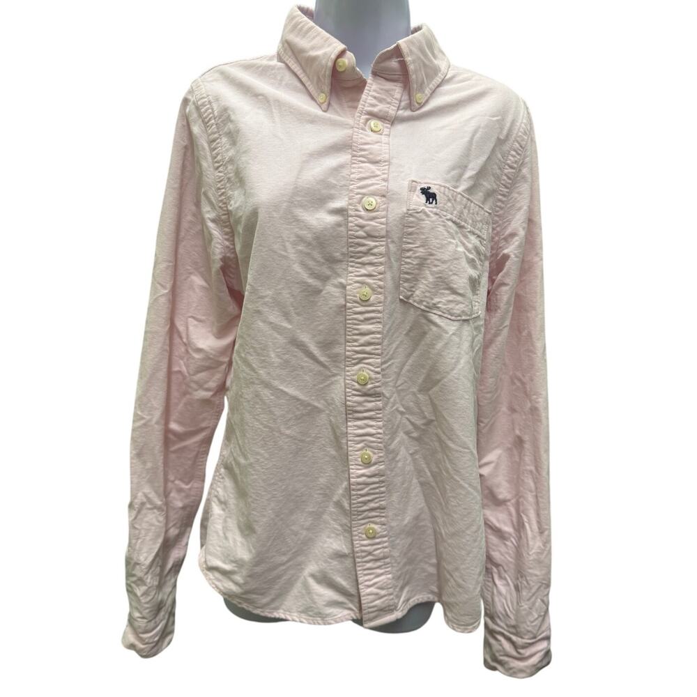 Abercrombie & Fitch Men Button Up Shirt M Pink Muscle Long Sleeve Thick Cotton